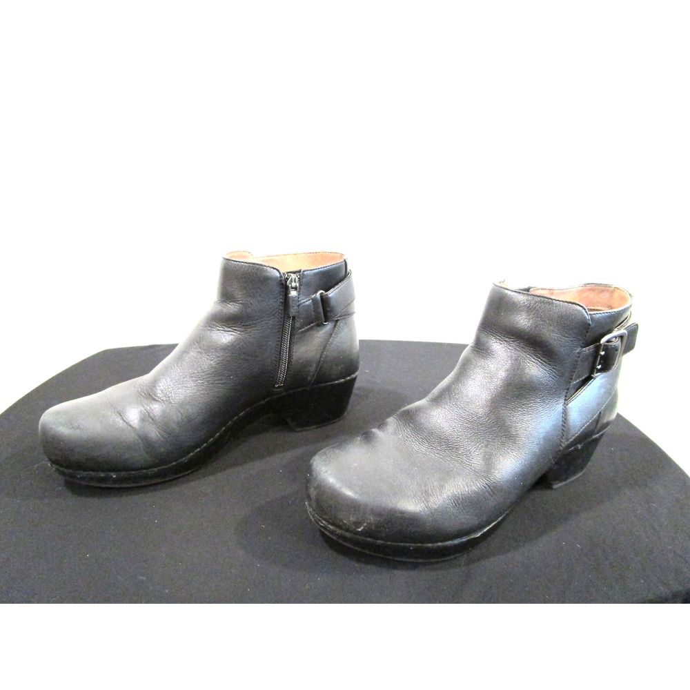 Dansko Black Leather Buckle Strap Zip Clog Ankle Boots Women 39 EU/8.5 US
